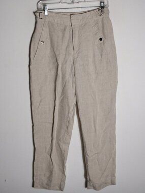 Athleta Voyager Linen Pants Womens 4 Beige Ankle High Rise Boho Beach Casual
